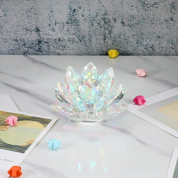 4 Inch Sparkle Crystal Lotus Flower Figurines Decorative Lotus Flower Ornament, - Picture 6 of 7